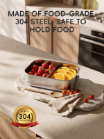 PURE COOK 304 roestvrijstalen rechthoekige bento lunchbox met twee compartimenten metalen bakje lekvrij afsluitbare clips verwijderbare siliconen afdichting herbruikbare lunch snackbox werk school reizen maaltijdvoorbereiding voedselopslag thuis vaatwasse