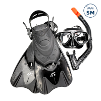 GRAVITY STATION set: duikmasker (Zwart)& snorkel (Zwart)& duikvin (Zwart)   SM   volwassene