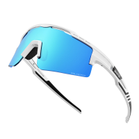 OutdoorMaster Hawk II Gepolariseerde Sportfietsbril met Witte Frame en Revo Blauwe Lens