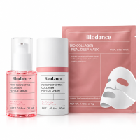 Biodance perfectionerende glazen huid 3 stappen collageenverzorgingsset – peptidenserum 30 ml + peptidencrème 50 ml + bio collageen echt diep masker 4 stuks