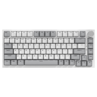 AJAZZ AK820 75% bedraad mechanisch toetsenbord, US QWERTY indeling, gasket mount, hot swappable lineaire switches, witte achtergrondverlichting, 83 toetsen met CNC volumeknop, Poron schuim, OEM profiel PBT keycaps, compatibel met pc/Windows/Mac – grijs wi