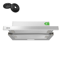 Ciarra telescopische afzuigkap voor onder de kast 60 cm, krachtig 370 m³/u, zilver, energieklasse A++