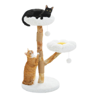 PAWZ Road Houten Bloemenkrabpaal, Moderne Krabpaal 92 cm, Perfect voor Kleine tot Middelgrote Katten, Natuurlijk Hout, Luxe Boho Krabpaal, Moderne Kattenkrabpaal met 2 Platforms, Kleine Krabpaal voor Katten, Wolkenwit