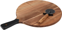 Excellent Huishoudartikelen Acacia Pizza Snijplank Set   Bruin, 30 cm