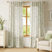 PONY DANCE Vintage Bloemen Gordijnen voor Woonkamer, Lichtdoorlatende Linnenmix Gordijnen voor Slaapkamer Landhuisstijl, Staafzak Achterlus, 2 Panelen, W132 x L245 cm, Groen