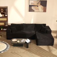 Joyic 272 cm L vormige zitbank zonder armleuning, Corduroy stof, ZwartGeen montage vereist, Diep zitontwerp, Zachte corduroy bekleding, Flexibele modulaire indeling