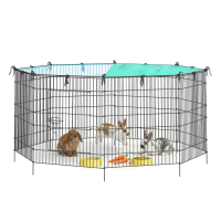 JOYFURNOS HKleindierenren, 8 panelen, met ademend dak voor konijnen en cavia's, 138 x 138 x 60 cm, Zwart