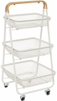 5Five Mayaj 3 laags rollend karretje   Metaal en kleihout, beige, 48 x 41,5 x 86 cm