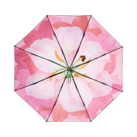 Beneunder BM398, driedelige paraplu met versterkte zwarte coating, buiten , windbestendig en waterdicht, roze bloem, ideaal koppelcadeau