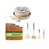 [Kookset] PURE COOK 304 staal 6 delige pannenset serie + VVM gebrande bamboe snijplanken + Maxcook siliconen keukengerei spatel lepel voedselhouder   Set van 4
