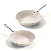 Redchef Gemstone Aluminium II koekenpannenset 20 cm/24 cm, beige & koffie, antiaanbakset, voor kookplaten, gelijkmatige warmte, koel handgreep, oven /vaatwasserbestendig, PFAS vrij
