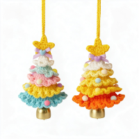 2 Stuks gehaakte kerstornamenten, gebreide kerstboomvormige decoraties, vintage boho decoratie voor kerstboom, huis en autoaccessoires, doe het zelf kerstfeestdecoratie, landelijke boerderijstijl   Teal en Oranje