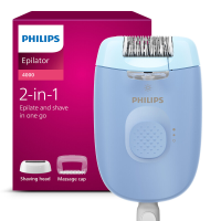 Philips Series 4000 Epilator en scheerapparaat   langdurig haarvrij   Blauw   Met snoer en LED lamp   BRE247/00