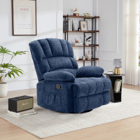 HONEYOU Draaibare relaxfauteuil, OKIN Frame relaxfauteuil, Oversized 360° schommelstoelen, Schommelende relaxfauteuil, Overvolle handmatige glider relaxfauteuil, Eenpersoonssofa voor woonkamer, slaapkamer, blauw
