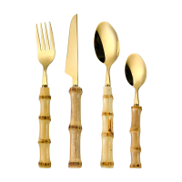 Fangyuan 4 delig bestekset Gouden RVS met mes, vork, lepel, hoogwaardig RVS bestek, vaatwasmachinebestendig keukenset K34