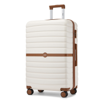 Kono 28 inch gestreepte ABS+PC harde schaal grote koffer met TSA slot en stille zwenkwielen voor lange vakanties (crème/bruin)