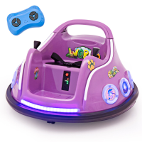 Costway 12 V kinderauto, 360 graden rotatie, met muziek, verlichting en afstandsbediening, paars