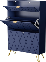 UEV Schoenenkast met 2 kleppen, 80 x 24 x 120 cm voor 16 paar schoenen met 1 lade, schoenenkast, blauw, smalle kast, schoenenladekast voor in de hal, ruimtebesparend