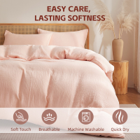 Meeallhome katoenen gekreukt garen dekbedovertrekset 140*200 cm/65*65 cm*2 Roze
