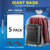 5 Stuks extra grote transparante kunststof opbergzakken, 100 x 152 cm grote kofferhoes voor verpakking, waterdichte polybag verpakking voor kussen, jumbo polyethyleenhoes voor stoel, bank, speelgoed, schoenen & meubels
