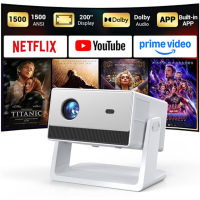【Wereldkampioenschap voetbal|TV vervanger】FunFlix slimme projector met wifi en Bluetooth, officieel gelicentieerde Netflix, Dolby Audio, ingebouwde apps, native 1080p, autofocus, projector voor buiten voor thuisbioscoop, binnen
