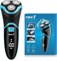 MAX T Elektrisch scheerapparaat voor heren met uitklapbare trimmer, IPX7 waterdicht, 3D roterend scheersysteem, oplaadbaar en snoerloos, Type C, 120 minuten gebruiksduur, Plug & Play – Blauw