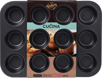 La Cucina Muffin Bakvorm   Zwart, 35 x 26,5 x 3,5 cm, 12 Muffins