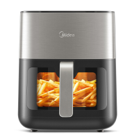 Midea 6,2 L heteluchtfriteuse met kijkvenster   1600 W energiezuinig, HeatXpress snelle luchtcirculatie, 7 in 1 voorgeprogrammeerd menu, vaatwasbestendige antiaanbakmand, digitaal display + 1 min sneltoets (model: MF CY65E)