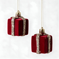 2 Stuks rode fluwelen kerstcadeaudozen, kerstornamenten, klassieke kerstballen voor de kerstboom, decoratie voor de feestdagen, cadeaus en feestartikelen