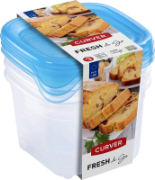 Curver Fresh & Go vershouddozen met deksel   vierkant   3 x 0,45 l   3 stuks   transparant/blauw   premium opbergoplossing, duurzaam kunststof, moderne huisorganisatie