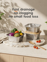 PURE COOK 304 roestvrij staal vierkante vergiet kom set rijst wassen fruit bereiden koelkast opslag elektropolishing bamboe deksels keukenhulpmiddel huishouden 1300 ml 2500 ml vierkant 8 delig inclusief natuurlijke bamboe deksels