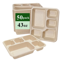 Ruibamboo wegwerp bamboevezel serveerschaal 43oz 5 vaks   Verpakking van 50 stuks
