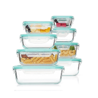 JORDAN&JUDY Rechthoekige borosilicaatglas vershouddozen 8 delige set, afneembaar, 150 ml x 1 + 200 ml x 1 + 320 ml x 1 + 370 ml x 1 + 520 ml x 1 + 640 ml x 1 + 800 ml x 1 + 1040 ml x 1, draagbare lunchbox, blauw