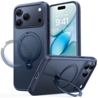 TORRAS Ostand Spin serie Telefoonhoesje iPhone 17 Pro   Navyblauw, Versterkte draaibare standaard, Verhoogde lensbescherming, Geavanceerd, minimalistisch en stijlvol
