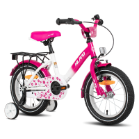 Hiland Starry kinderfiets voor jongens en meisjes van 2 7 jaar met zijwieltjes, bel en achterbagagedrager, roze, 14 inch