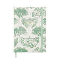 Jubiluu A5 elegant stoffen hardcover gelinieerd notitieboek   96 vellen (100 g offsetpapier), bladwijzer & elastische band   klassiek crèmekleurig gelinieerd dagboek voor schrijven, school, kantoor en cadeaus   ginkgo opdruk