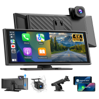 【Herfst Special】 ESSGOO 10,26 inch draadloze CarPlay Android auto systeem dashcam, ondersteunt draadloze Apple CarPlay & Android Auto, 4K/25 fps + 1080P HD achtercamera, draadloos touchscreen, GPS navigatie, Bluetooth 5.3, AUX ingang, FM radio, snelle en 