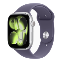 Apple Watch Series 11 GPS + mobiel 46 mm zilverkleurige aluminium behuizing met paarse mist sportband   S/M