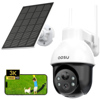 AOSU 3K Buiten Solar Beveiligingscamera, 5 MP 360° Panoramische PTZ Draadloze Beveiligingscamera voor Buitengebruik voor Thuisbeveiliging, Automatische Tracking, Licht  en Geluidsalarm, 2 Weg Audio