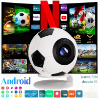 XBJ Voetbalvormige mini projector, 4K decodering, 1080P Full HD, 800 ANSI lumen, Ingebouwde Android 14 & streaming apps, WiFi 6 Bluetooth 5.4, Automatische keystone correctie, Draagbare thuisbioscoop voor het bekijken van de Wereldbeker