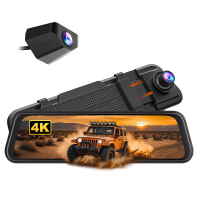 WolfBox M40lite 4K dashcam met achteruitkijkspiegel en 1080p camera aan de achterkant, 10 inch touchscreen, looprecording, G sensor