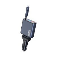 ATSHARK K006S 160W Auto Oplader Snelladen, Ultra Mini Uitschuifbare USB C Auto Lader met 2.95 Ft Kabel, PD3.0/QC5.0 Sigarettenaansteker Adapter met Dubbele USB C + USB B Poorten voor iPhone, Samsung, MacBook, MateBook, Laptop