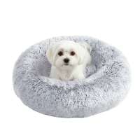 JOYFURNOS Hondenbed, Ronde donutmat, Bank, Uitneembaar en wasbaar middelkussen, Zachte pluche stof, Diameter: 70 cm, Ombre grijs