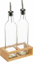5Five Glazen olie  en azijnfles set met bamboe standaard   0,5 L, transparant