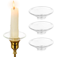 Glazen Bobeches voor kaarsenstokjes, 3 stuks kaarsdruppelbeschermers kaarsringen voor tappers, kaarsdruppelbak voor kaarsstok kaarsenhouder voor bruiloft feest kerk huis (rond, transparant)