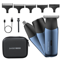 BarberBoss QR 2212 3 in 1 Reis Trimmer Set   Baardtrimmer, Neus  & Oortrimmer, Mini Scheerapparaat   Draadloos & USB Oplaadbaar   Dual Speed Grooming Kit voor Mannen   Metallic Navy