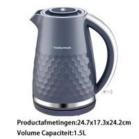 Morphy Richards Britse slimme elektrische waterkoker voor thuis, snel verwarmend, grote capaciteit van 1,5 l, automatische uitschakeling, 360 graden draaivoet, grijs, model MUC KH2G