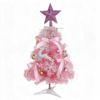 2T Roze scharnierende kunstkerstboom, kleine mini kerstboom voor tafel, huis, kantoor, binnen  en buitengezinsdecoratie, eenvoudige montage, metalen scharnieren & opvouwbare basis