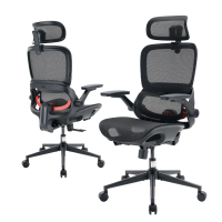SIHOO B100 Ultra ergonomische bureaustoel, mesh bureaustoel met adaptieve lendensteun, computerstoel met brede hoofdsteun, bureaustoel met 360° draaibare opklapbare armleuningen, ebbenhout