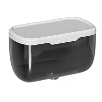 SNSP tissuebox voor badkamer, zonder boren, waterdichte wc tissuebox, doos voor tissues en rolpapier, toiletpapierbox, tissuehouder met opbergrek voor badkamer, toiletruimte en keuken, transparant zwart, 1 stuk